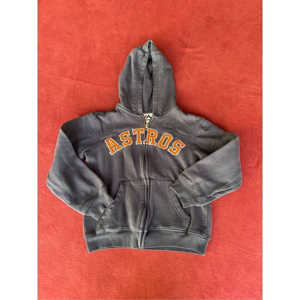 Majestic Boys' Dark Blue Astros Full Zip Fleece Long Sleeve Hoodie Size 8 Youth